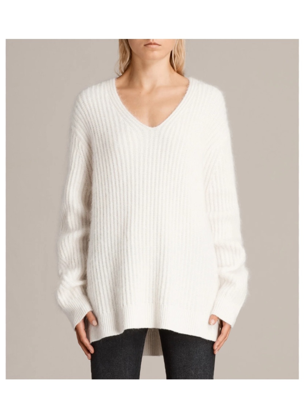 All Saints Ade V-Neck Mohair Cream Sweater Medium